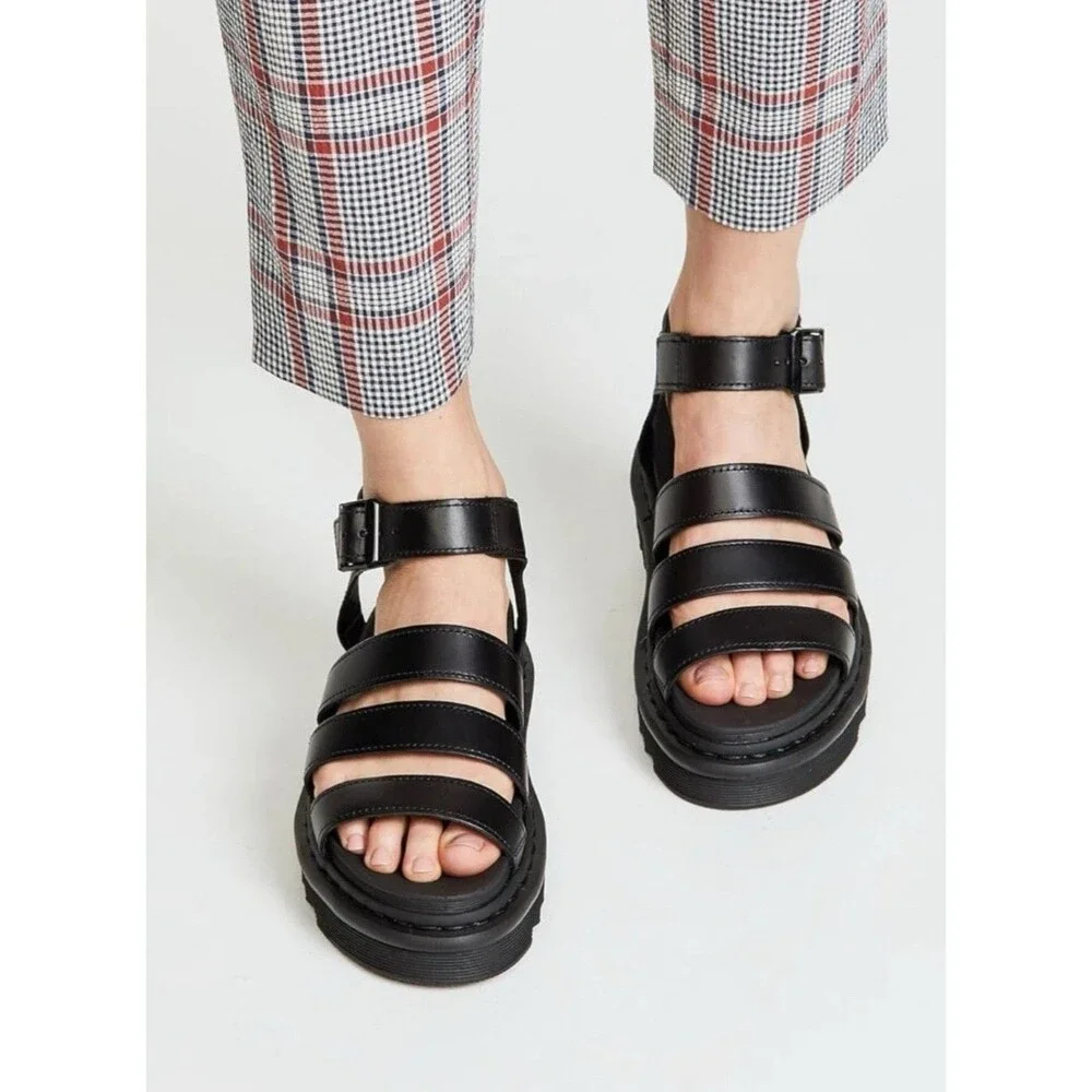 DR. MARTENS WOMEN'S BLAIRE SANDAL SIZE 8 BLACK BRANDO LEATHER 24191001 - Picture 2 of 10